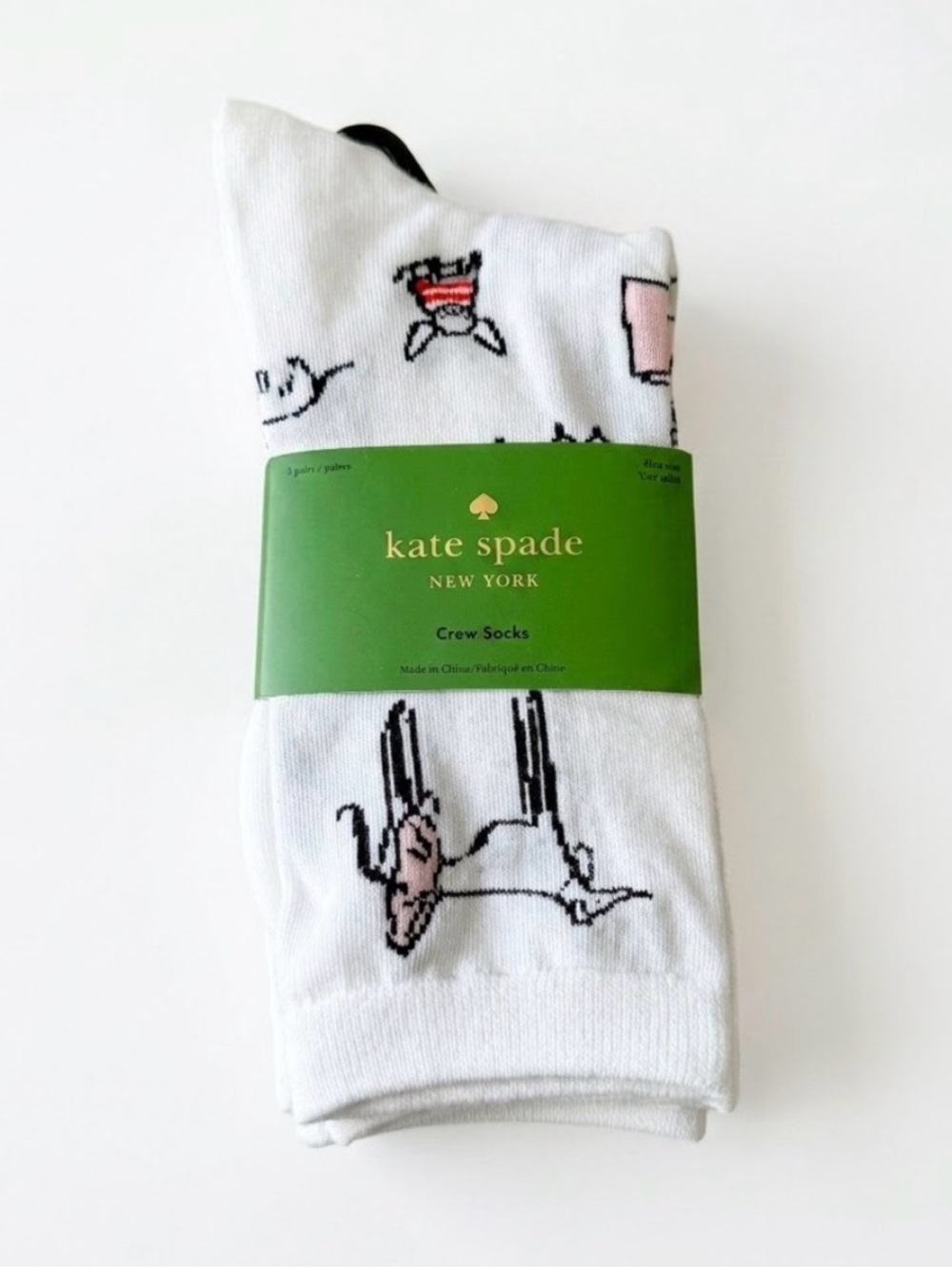 Kate Spade New York 3-Pack Graphic & Logo Crew Socks - Playful Dog Motif